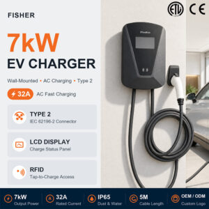 7kw Electric Vehicle Ev Car Charger Auto 32A Type2 Electric Car Charging Station Pile for tesla 1Phase